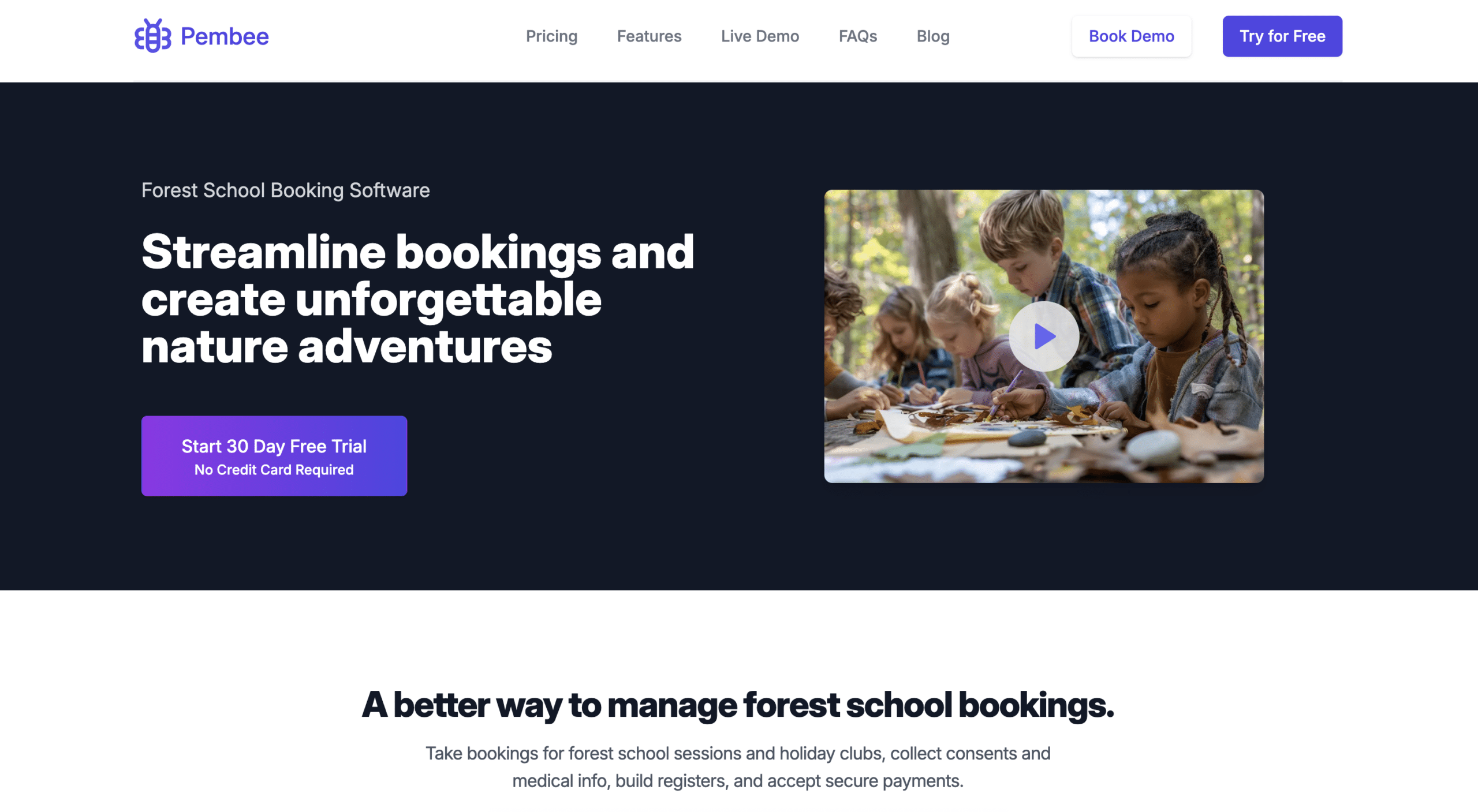 Pembee forest school management software homepage